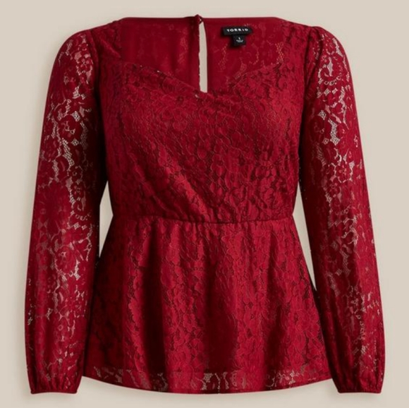 NWT Torrid 4X Black Lace Puff Sleeve Sweetheart Neck Peplum Blouse-Sz 4X NWT - Picture 5 of 6